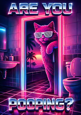 Are You Pooping? Funny Retro Cat in Bathroom