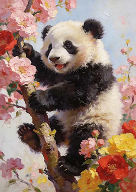 Panda Cub Among Cherry Blossoms