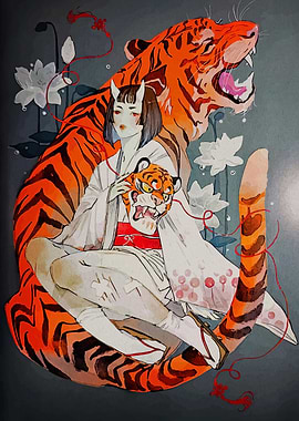 Woman with Tiger Mask and Tiger