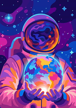 Astronaut holding Earth in space