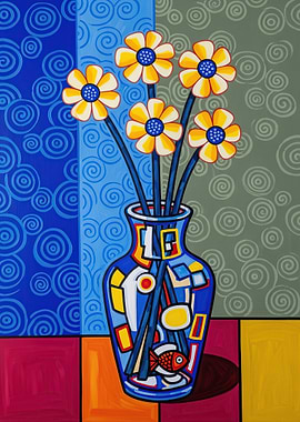 Vase with Flowers and Fish