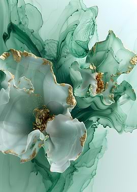 Abstract Green and Gold Floral Art