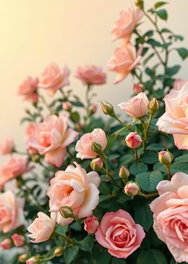 Soft Pink Roses in Bloom