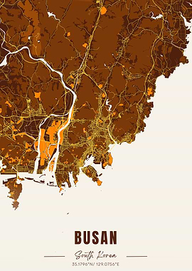 Busan South Korea Map Art