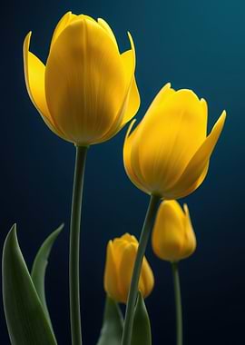 Yellow Tulips on Dark Background