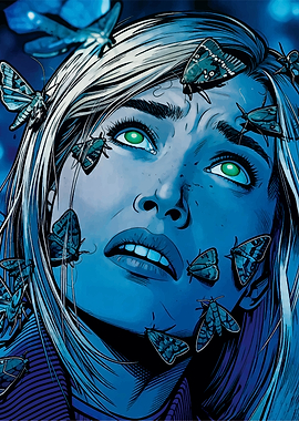 Woman surrounded by moths