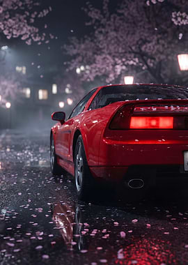 Nsx Sports Car Under Cherry Blossoms