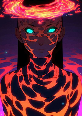 Fiery Being with Glowing Eyes