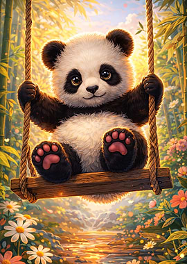 Cute Panda on a Swing