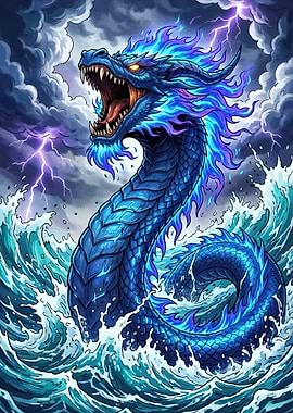 Blue Dragon in Stormy Seas