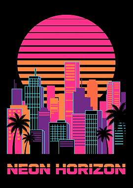 Neon Horizon Cityscape with Sunset