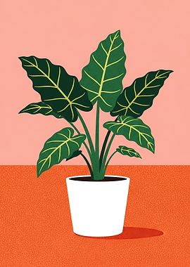 Potted Alocasia Plant Illustration