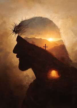 Jesus Christ Double Exposure Landscape