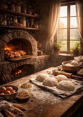Rustic Bakery Scene with Fresh Dough