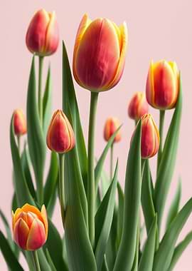 Vibrant Tulips on Pink Background