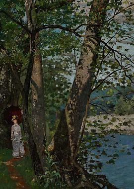 Woman with Umbrella by the River