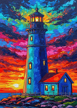 Vibrant Lighthouse at Sunset