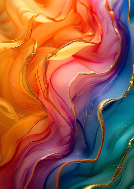 Abstract Swirls of Color with Gold