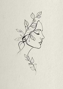 Line Art Woman with Flowers