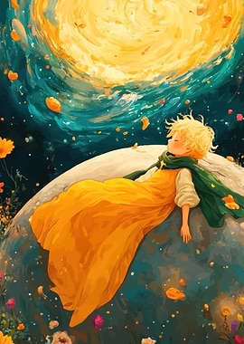 The Little Prince Sleeping on a Planet