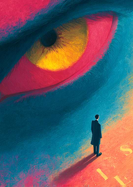 Giant Eye Overlooking Man