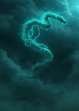 Electric Dragon in Stormy Sky