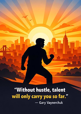 Silhouette of a man against a city sunrise