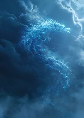 Electric Blue Dragon in Stormy Sky