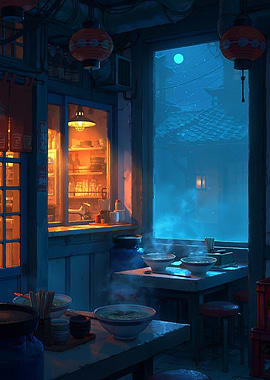 Cozy Ramen Shop at Night