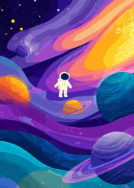 Astronaut floating in colorful nebula