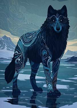 Ornate Wolf in Snowy Landscape