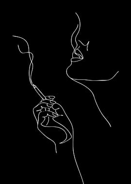 Woman Smoking Cigarette Line Art