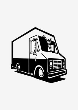 Black and White Food Truck Illustration