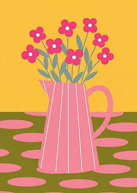 Pink Pitcher with Flowers