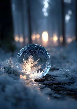 Frozen Orb in Snowy Forest