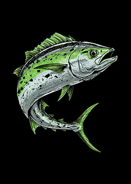 Green and Silver Fish Illustration