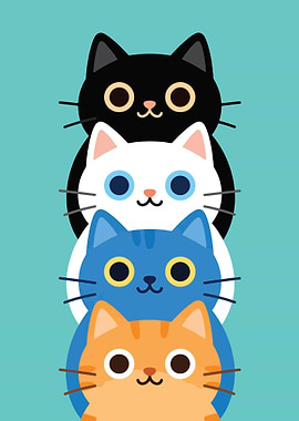 Stack of Cute Cartoon Cats