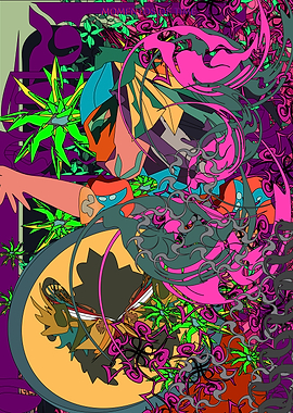 Abstract Digital Art with Masked Figure