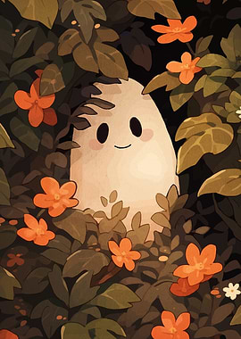 Cute Ghost Peeking Through Flowers
