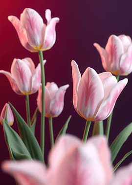 Pink and white tulips with dark background