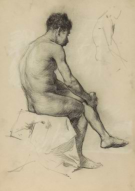 Charcoal sketch of a seated male figure