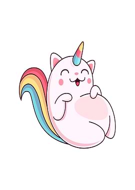 Cute Unicorn Cat with Rainbow Tail