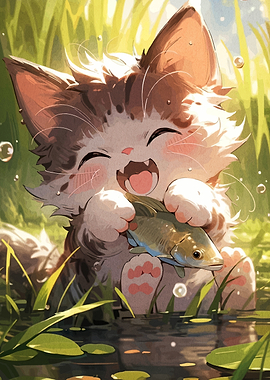 Cute Cat Catches Fish