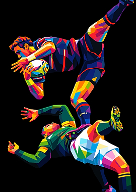 Rugby Players in Dynamic Pop Art Style
