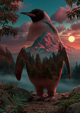 Double Exposure Penguin Landscape
