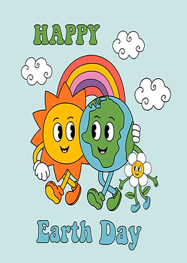 Happy Earth Day Retro Illustration