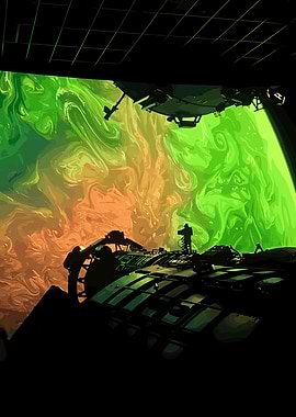Astronaut on Spaceship overlooking Gas Giant