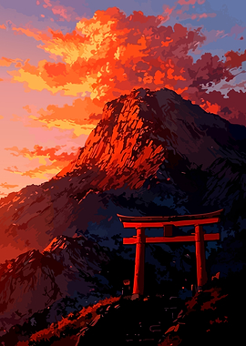Torii Gate at Sunset Mountain