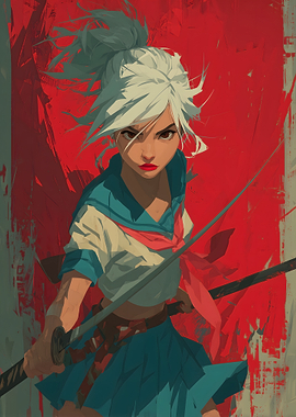 Anime Samurai Girl with Swords