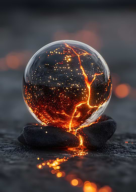 Crystal Ball with Lava and Sparks